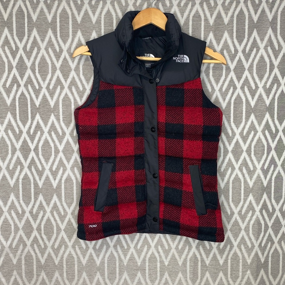 North Face Nuptse Down Puffer Vest Red & Black Buffalo Print Size: XS GUC